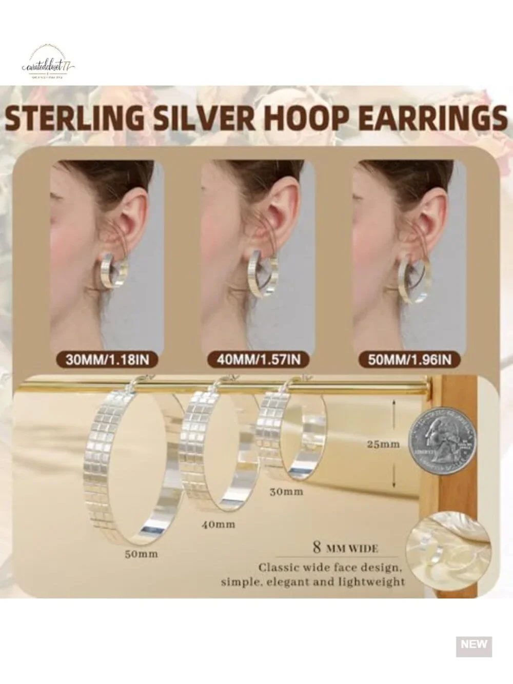 8mm Wide Chunky 14K Gold Plated Ribbed 925 Sterling Silver Post Hoops Earring
